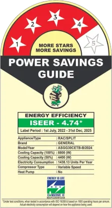 O General ASGG30CETB-B 2.5 Ton 4 Star Inverter Split AC