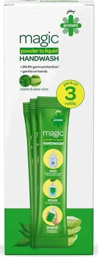 Godrej Protekt magic Powder-to-Liquid Handwash - 3 Refills | 27g (makes 200ml per refill)