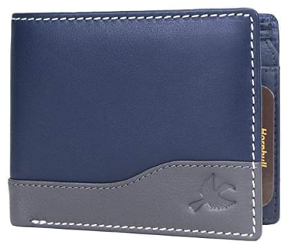 Hornbull Buttler Men's Navy Genuine Leather RFID Blocking Wallet