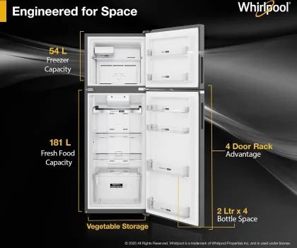 Whirlpool IF INV 278 Lunar Steel Conv-Y 235 L 3 Star Double Door Refrigerator