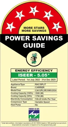Carrier CAI12PL5R35W0 1 Ton 5 Star 2024 Inverter Split AC