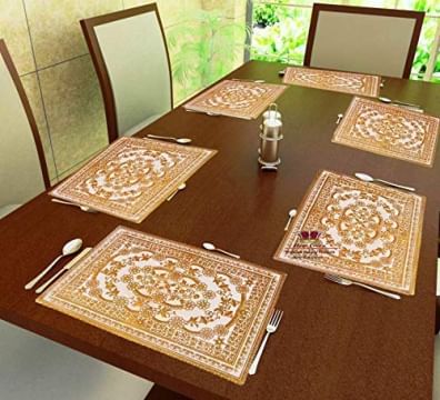 Home Crown PVC Placemats for Dining Table and Kitchen 45 x 30 cm Set of 6 Pieces - Golden Color placemats for Dining Table Set of 6