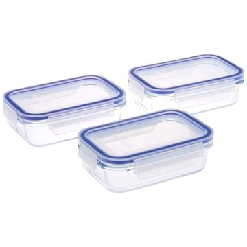 Amazon Brand - Solimo Rectangular Glass Container Set, (3 pieces, 400ml, Transparent)