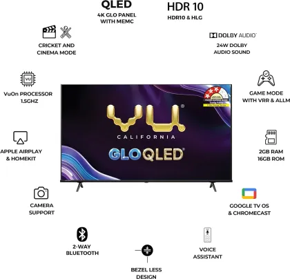 Vu GloQLED 55 inch Ultra HD 4K Smart QLED TV (55QLED25)