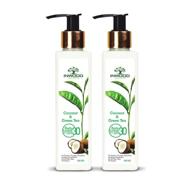 INWOOD ORGANICS Coconut and Green Tea Refreshing Body Lotion | Sunscreen Body Lotion SPF 30 (Combo Pack of 2)
