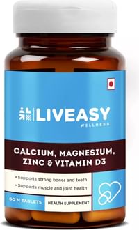 Liveasy Wellness Calcium, Magnesium, Vitamin D3 & Zinc - Bones & Dental Health - Bottle Of 60 Tablets