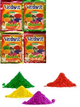 Holi Herbal Gulal Pouch Pack @ 100Gms Vedant 4 Pcs