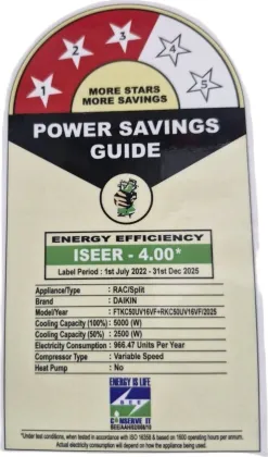 Daikin FTKC50UV16VF 1.5 Ton 3 Star 2025 Inverter Split AC