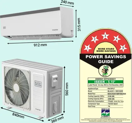 Black & Decker BXACN3I515BP2IN 1.5 Ton 5 Star 2025 Inverter Split AC