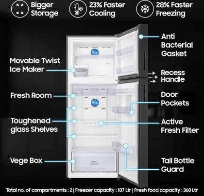 Samsung Bespoke RT80H51C3K 467 L 3 Star Double Door Refrigerator