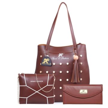 Speed X Fashion Brown Pu Handbag (Combo)