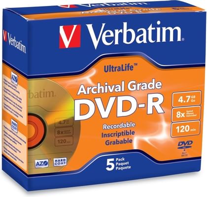 Verbatim DVD Recordable Jewel Case 4.7GB (Pack of 5)