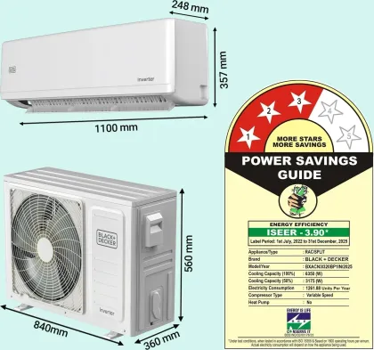 Black & Decker BXACN3I320BP1IN 2 Ton 3 Star 2025 Inverter Split AC