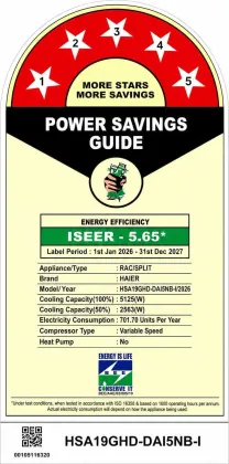 Haier HSA19GHD-DAI5NB-I 1.6 Ton 5 Star 2026 Inverter Split AC