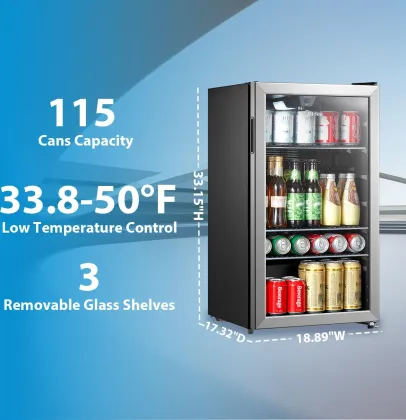 Midea MERV115T3AST 3.2 Cu Ft Single Glass Door Mini Refrigerator