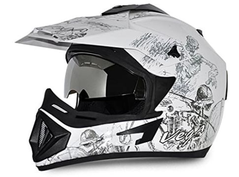 Vega Off Road OR-D/V-SKT-WS_L Sketch Motocross Graphic Helmet (White and Silver, L)