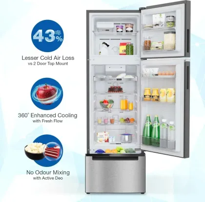 Whirlpool PRONXT DF285 3D PRM Athena Steel 237 L 3 Star Triple Door Refrigerator