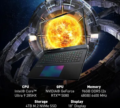MSI Titan 18 HX AI A2XWIG-054US Gaming Laptop (Intel Core Ultra 9-285HX/ 96GB/ 4TB SSD/ Win11 Pro/ 16GB Graphics RTX 5080)
