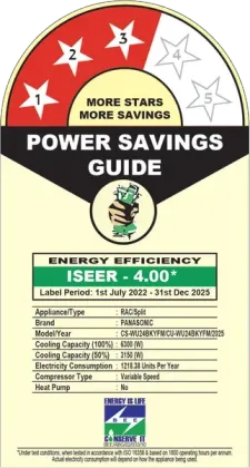 Panasonic CS/CU-WU24BKYFM 2 Ton 3 Star 2025 Inverter Split AC