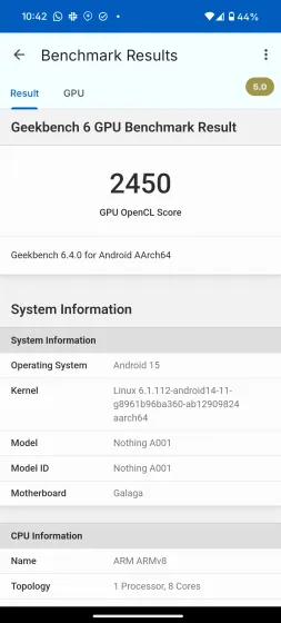 Gekbench 6 OpenCl GPU
