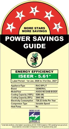 O General ASGG18CGAB-B 1.5 Ton 5 Star Inverter Split AC