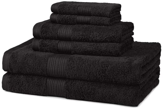 AmazonBasics Fade-Resistant Cotton 6-Piece Towel Set, Black