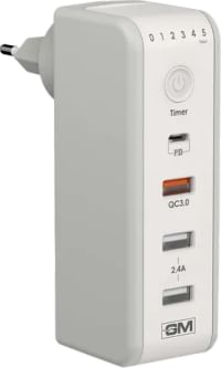 GM Cuba 18W Type A & Type C 4-Port Fast Charger (Adapter Only, 180 Degree Plug Rotation, White)