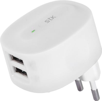 Stk Mains Charger With Dual Usb Port -2.1a White 2 Pin Ce Approved