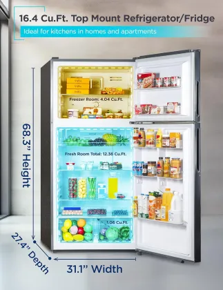BLACK+DECKER BR1640KB 16.4 Cu Ft Double Door Refrigerator