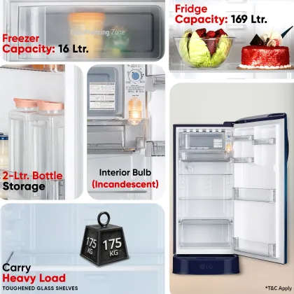 LG GLD1956ZABW 185 L 5 Star Single Door Refrigerator