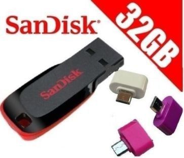 Sandisk 32GB Cruzer Blade USB 2.0 Flash / Pendrive 32 GB + Free OTG Connector