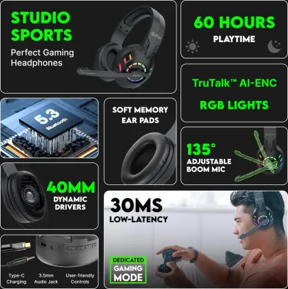 pTron Studio Sports Wireless Headphones