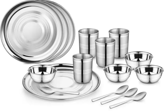 Ideale Daavat Heavy 100% Stainless Steel Dinner Set Pack of 16 Dinner Set  (Steel)