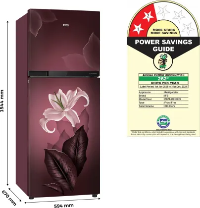 IFB IFBFF-2902FRBT 243 L 2 Star Double Door Refrigerator