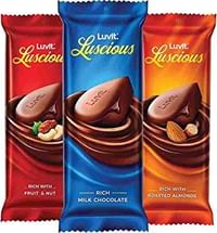 LuvIt Luscious Milk Chocolates Bar | Combo Pack of Milk, Fruit & Nut, Roasted Almond | Deliciously Smooth | Pack of 3 - 142g