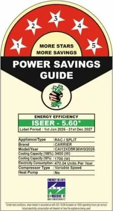 Carrier CAI12XD5R36W0 1 Ton 5 Star 2026 Inverter Split AC