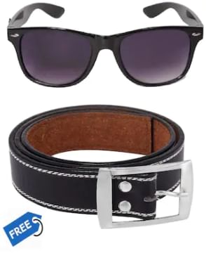 HH UV Protected Black Wayfarer Sunglass With Free leather Belt For Men