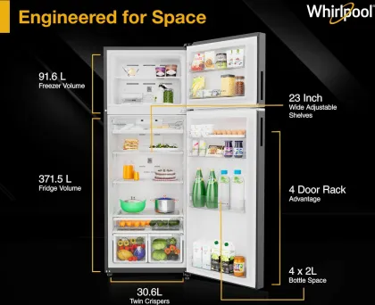 Whirlpool IF INV CNV 515 Alpha Steel-Y 467 L 2 Star Double Door Refrigerator