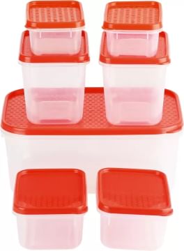 All Time Polka - 125 L, 250 L, 400 L, 1800 ml Plastic Grocery Container  (Pack of 7, Red)