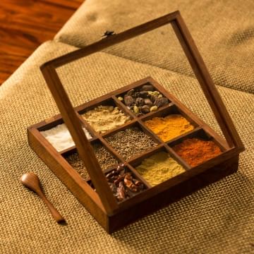 ExclusiveLane Multi-Utility Storage Containers and Spice Box With Spoon In Sheesham Wood
