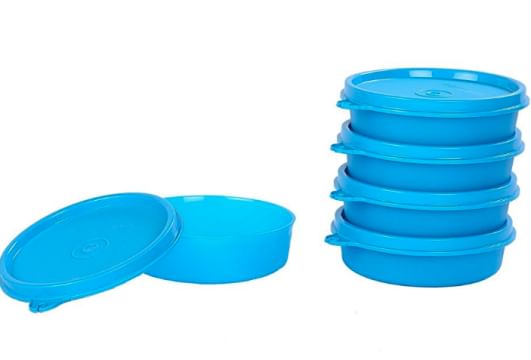 Signoraware Executive Round Small Plastic Container Set, 180ml, Set of 5, Turkish Blue