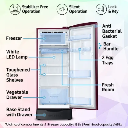 Samsung RR20F2825WR 183 L 5 Star Single Door Refrigerator