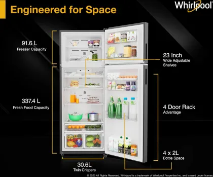Whirlpool IF INV CNV 480 Alpha Steel-Y 431 L 2 Star Double Door Refrigerator