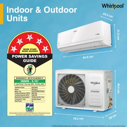Whirlpool SAI16P55MCP0 1.5 Ton 5 Star 2025 Inverter Split AC