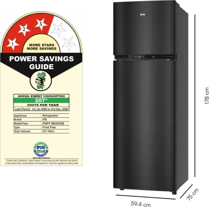 IFB IFBFF-383CYKSETU 331 L 3 Star Double Door Refrigerator