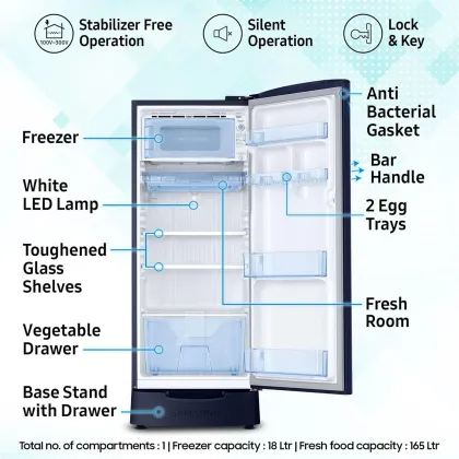 Samsung RR20D2825UZ 183 L 5 Star Single Door Refrigerator