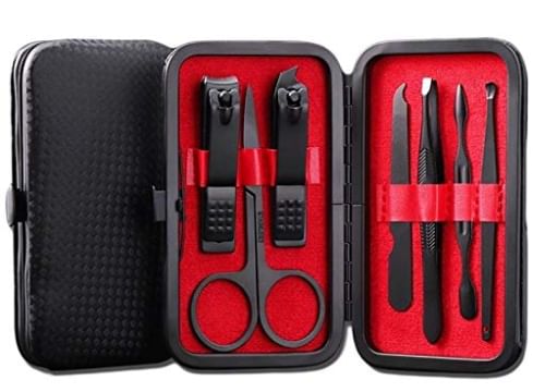 Foolzy 7 in 1 Manicure set Professional Black Stainless Steel Nail Clipper Kit Finger Plier Nails art Pedicure Toe Nail Tools Set