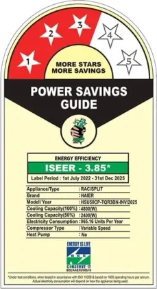 Haier HSU50CP-TQR3BN-INV 1.5 Ton 3 Star 2025 Inverter Split AC