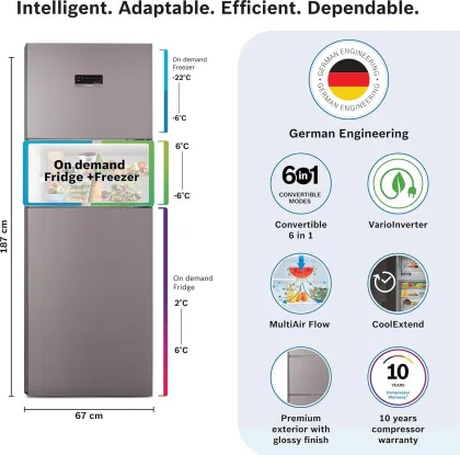 Bosch MaxFlex CMC33K03NI 302 L Triple Door Refrigerator