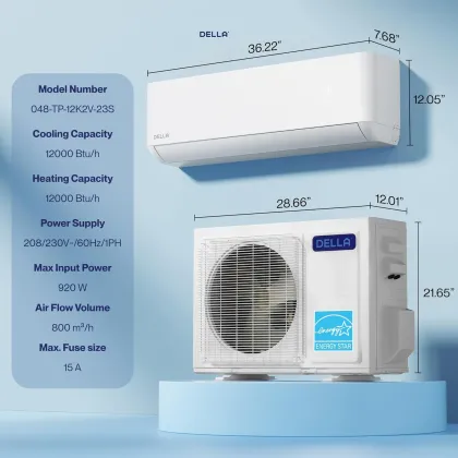 Della ‎048-TP-12K2V-23S 12000 BTU 230V Inverter Split AC